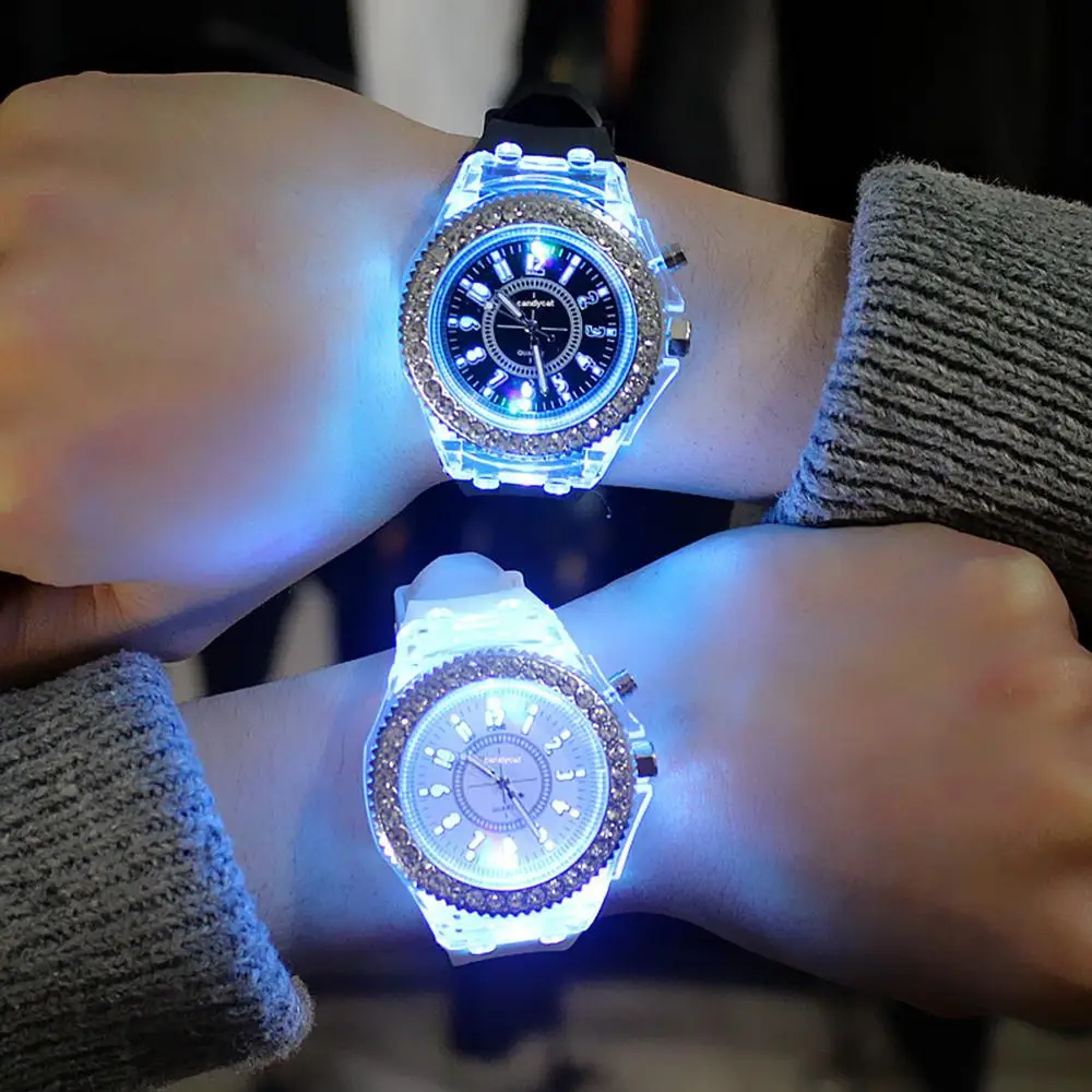 

Fashion Waterproof Backlight Watch Crystal Quartz LED Wrist Watch for Women Silicone Band Watches Jewelry Black White