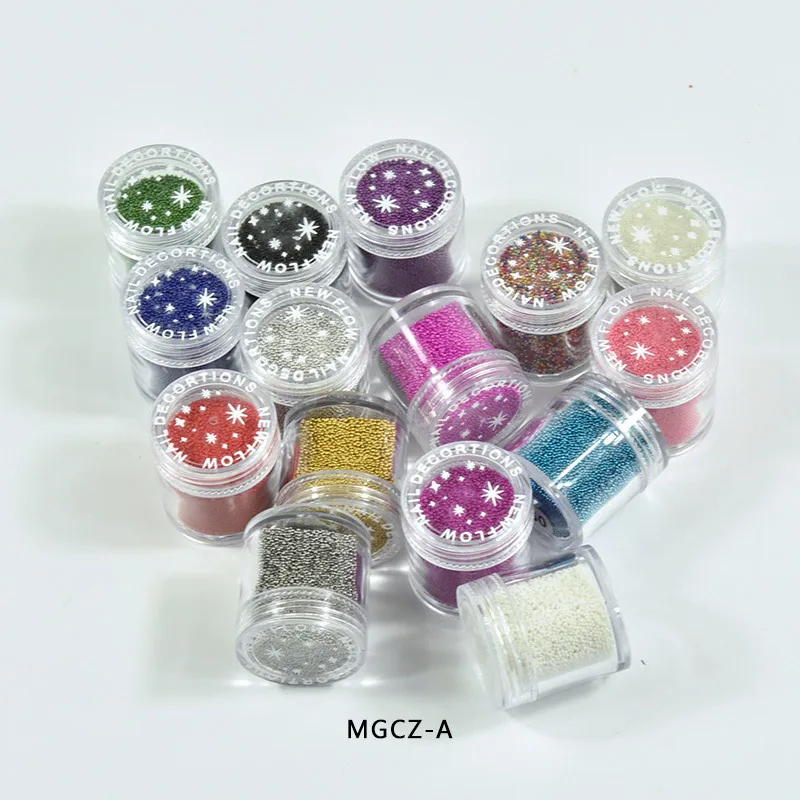 

1 jar Glitter Caviar Nail Art Bead Rhinestone Bead 0.6-0.8-1mm 15 Colors 3D Nail Decors Crystal Ball Glitter Studs Decor,MGCZ-A
