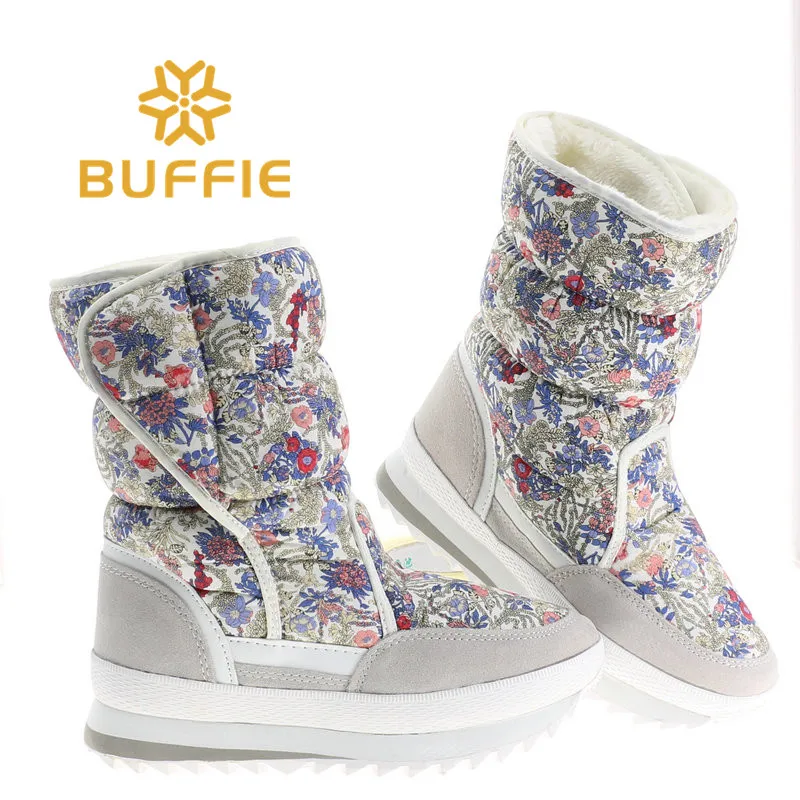 

Women multi-colour winter snow boot fabric flowe upper plush fur warm style big size popular goods free shipping white and navy