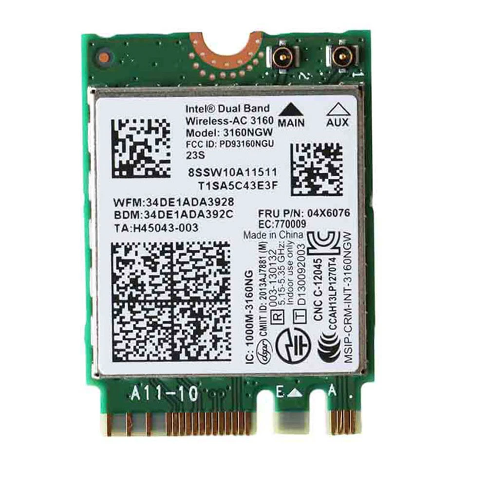 Intel Dual Band Wireless Ac 3160 802 11ac Bt 4 0 Wifi Card For Lenovo Yoga 3 Yoga 500 E50 B51 0 G40 G70 Z70 Series Fru 04x6076 Wireless Ac 3160 Intel Dual Band Wireless Acdual Band Wireless Ac Aliexpress