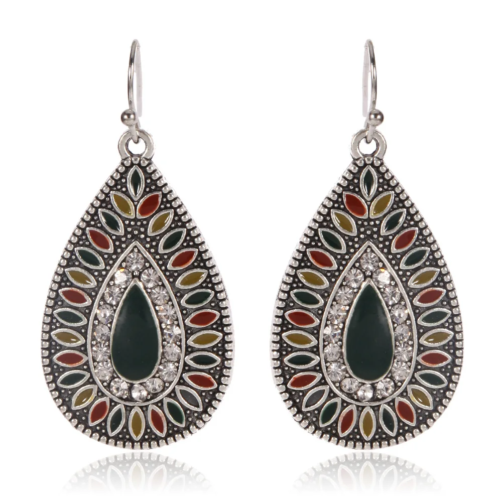 Nova gota de gua brincos para mulheres tnica vintage prateado multicolor tal o grande bohemia oscila