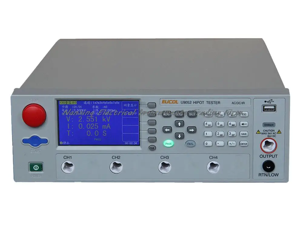 Eucol U9052 4-канальный тестер Hipot AC: 5kV DC: 6kV AC 30mA DC 10mA тест на Сопротивление изоляции: 0