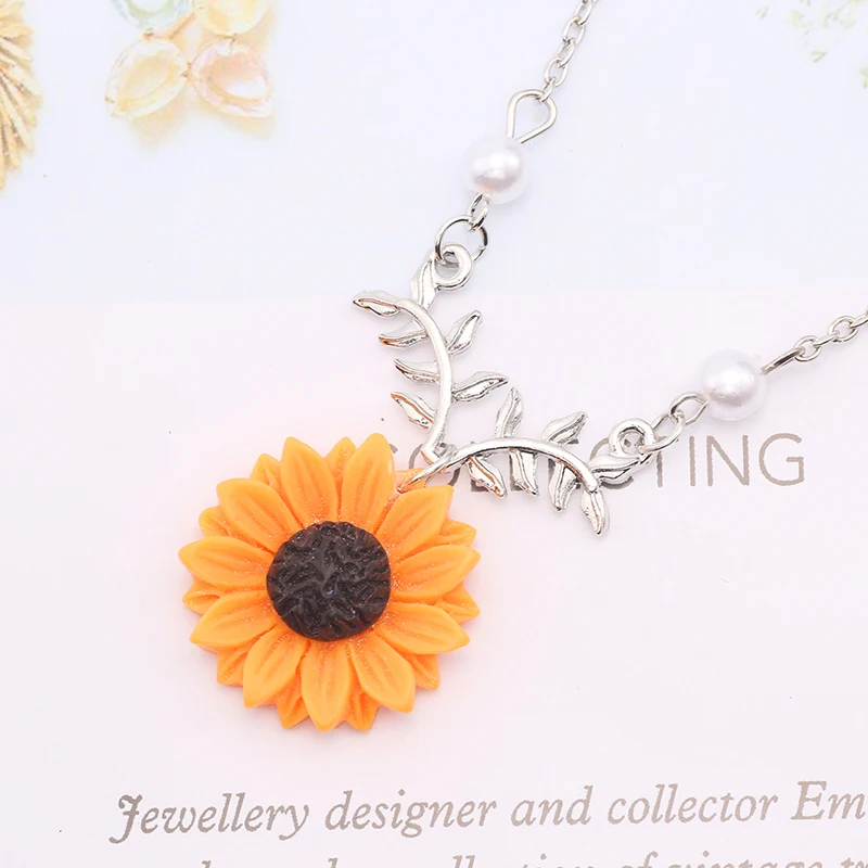 Новое модное ожерелье с подсолнухом и жемчугом, ожерелье с подвеской в виде листьев солнца, ожерелье для девочки, три цвета, ювелирное изделие, подарок