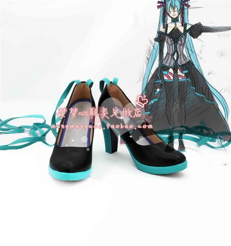 Hatsune Miku/повседневная обувь на высоком каблуке, обувь для косплея, бесплатная доставка