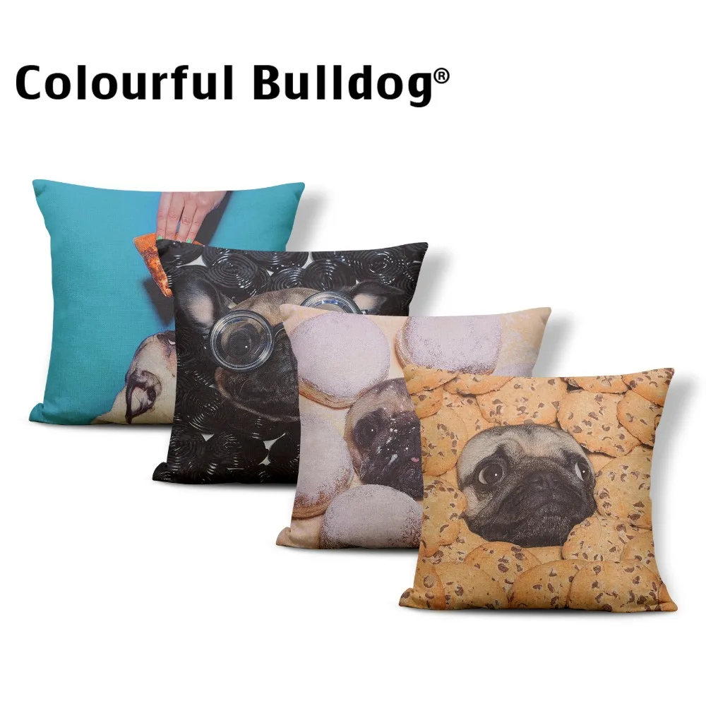

Pug Cushion Pillow Food Cookies Hamburger Pillow Case Cake Pizza Throw Pillow Cover 45*45 Polyester / Linen Personalized Photo