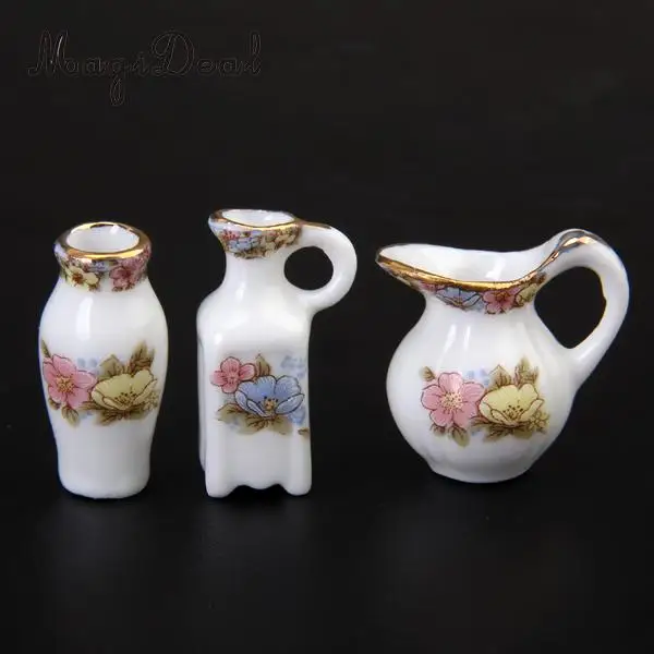 MagiDeal Hot Sale 40Pcs/Set Dollhouse Miniature Dining Ware Porcelain Tea Set Dish Plate Flowers Children Pretend Play Toys