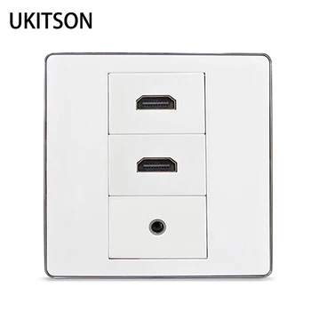 

Silver Edge Wall Panel Dual HDMI Slot Face Plate With 3.5mm Audio Jack Female To Female Outlet