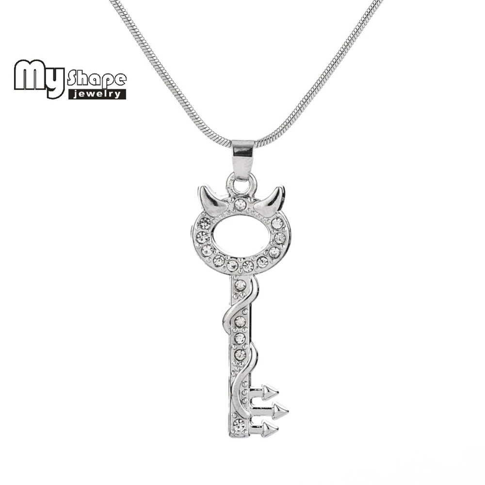 

my shape Halloween Stereo Devil Horns Crystal Charm Key Pendant cat Necklace Fashion Women Jewelry Snake Chain