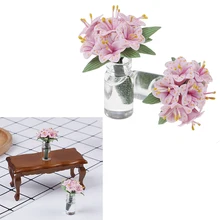 Масштаб 1:12 искусственные растения Цветок Кукольный дом игрушка Лилия стеклянная бутылка Цветочная композиция кукольная мебель Миниатюрные аксессуары