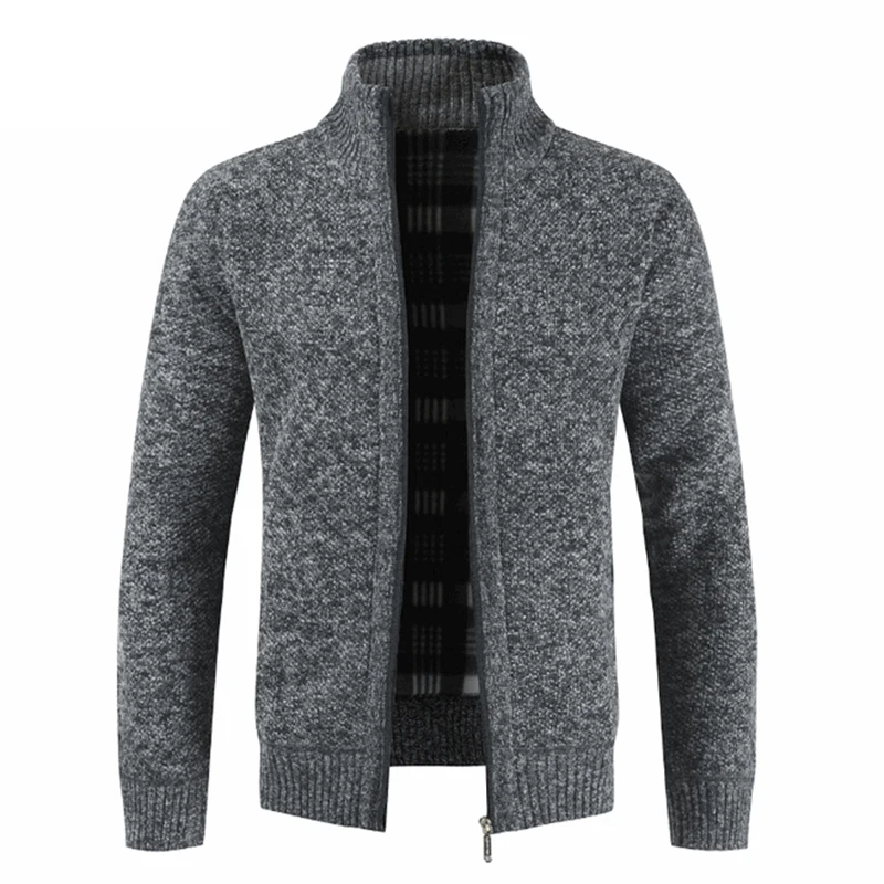 Man Autumn Winter Clothing M-3XL Plus Size Zipper Knitted Sweaters Male Long Sleeve Stand Collar Cardigan Jacket Coat Outwear