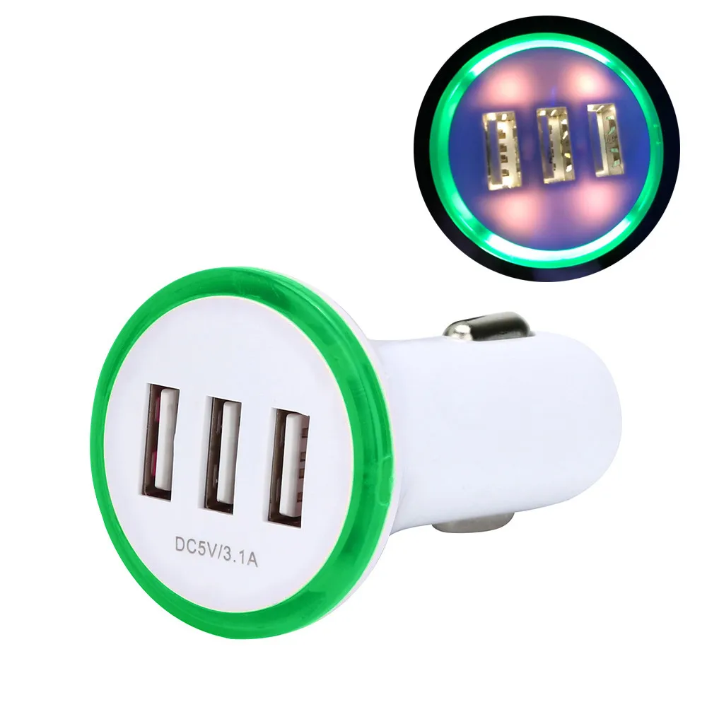 Del 3.1A LED USB 3 Port Adapter Socket Car Charger For Iphone/Samsung