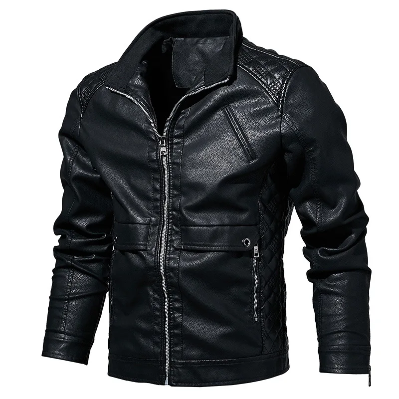 Men Leather Jacket Spring Autumn Fashion Motorcycle PU Leather Male Bomber Jackets Jaqueta De Couro Masculina Coats For Men - Цвет: Black