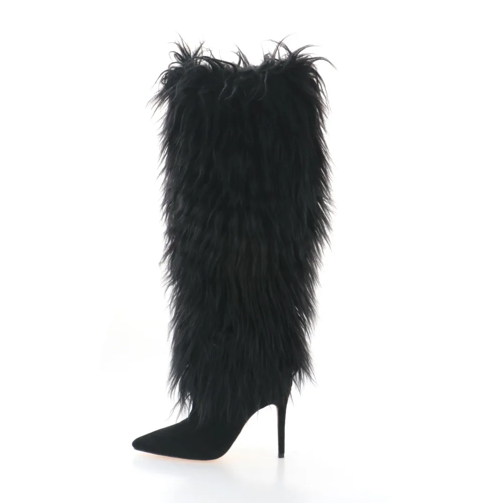 

Sexy Pointed Toe Stiletto Heel Boot New Flock Leather Women Over-the-knee Boots Slip on Woman Autumn Winter Shoes Plus Size35-42
