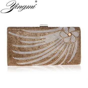 

YINGMI Rhinestones Women Evening Bag Small Messenger Chain Shoulder Handbags Flower Beaded Party Wedding Clutch Purse