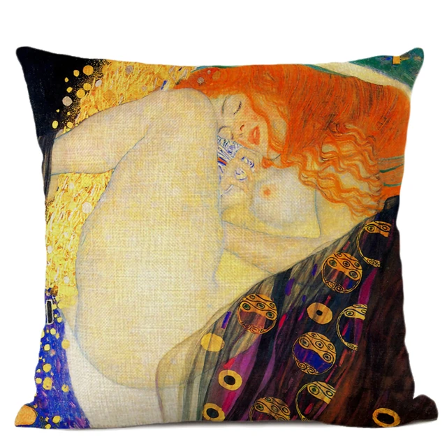 Льняная наволочка для подушки Gustav Klimt The Kiss в стиле ретро, декоративная наволочка с масляными рисунками, наволочка для домашнего декора - Цвет: 08