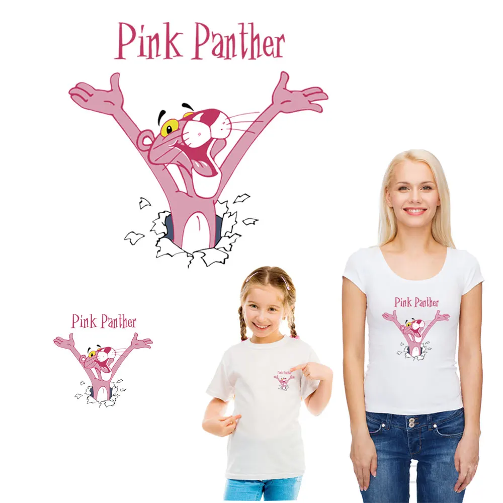 Розовая пантера, одежда для родителей и детей, глажка, наклейки, нашивки для одежды, сделай сам, футболка, украшение, Переводные термоошейники, parches