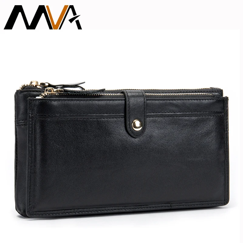 MVA Black Wallet for Card Men's Wallet Genuine Leather Double Zipper Wallet with Coin Pocket PhoneMoeny Bag Slim Wallets Long MVA Black Wallet for Card Men's Wallet Genuine Leather Double Zipper Wallet with Coin Pocket PhoneMoeny Bag Slim Wallets Long