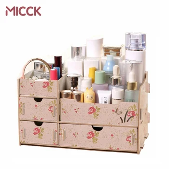 

MICCK Wooden Storage Box Makeup Organizer Box Handmade Jewelry Organizer Container DIY Assembly container for Cosmetic storage