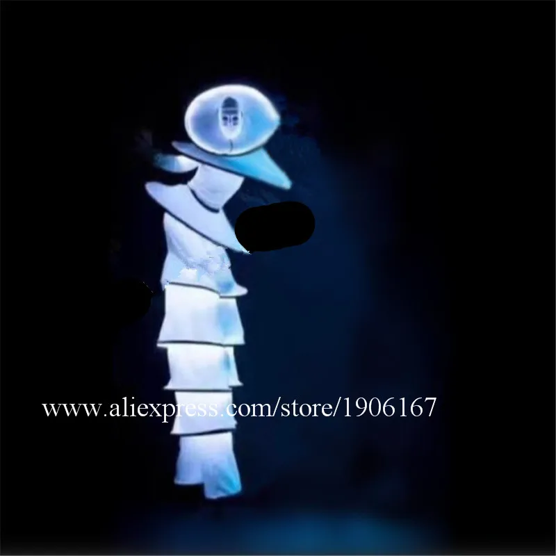 

Newest Led Light Up Party Stilts Robot Suit Led Luminous Masquerade Cosplay DS Clothes Christmas White Led Ballroom Costumes