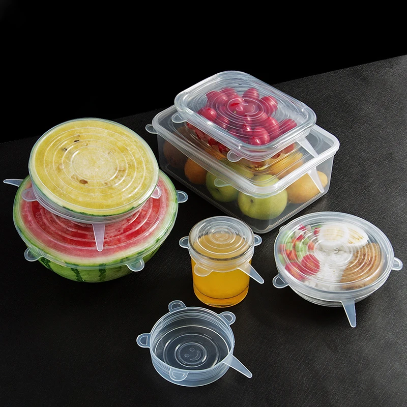

6Pcs Silicone Stretch Lids Reusable Airtight Food Wrap Covers Keeping Fresh Seal Bowl Stretchy Wrap Cover Kitchen Cookware