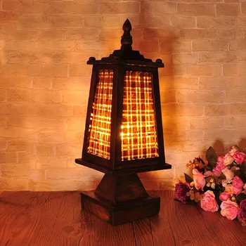 

Thai Solid Wood Bamboo Hotel Lighting Creative Retro Simple Wood Table Lamp Bedside Lighting in Bedroom