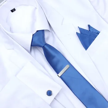 

Hot Selling Men's Necktie Set with Pocket Square and Button Cover Cuff-links & Tie Clip in Gift Box for Graduation