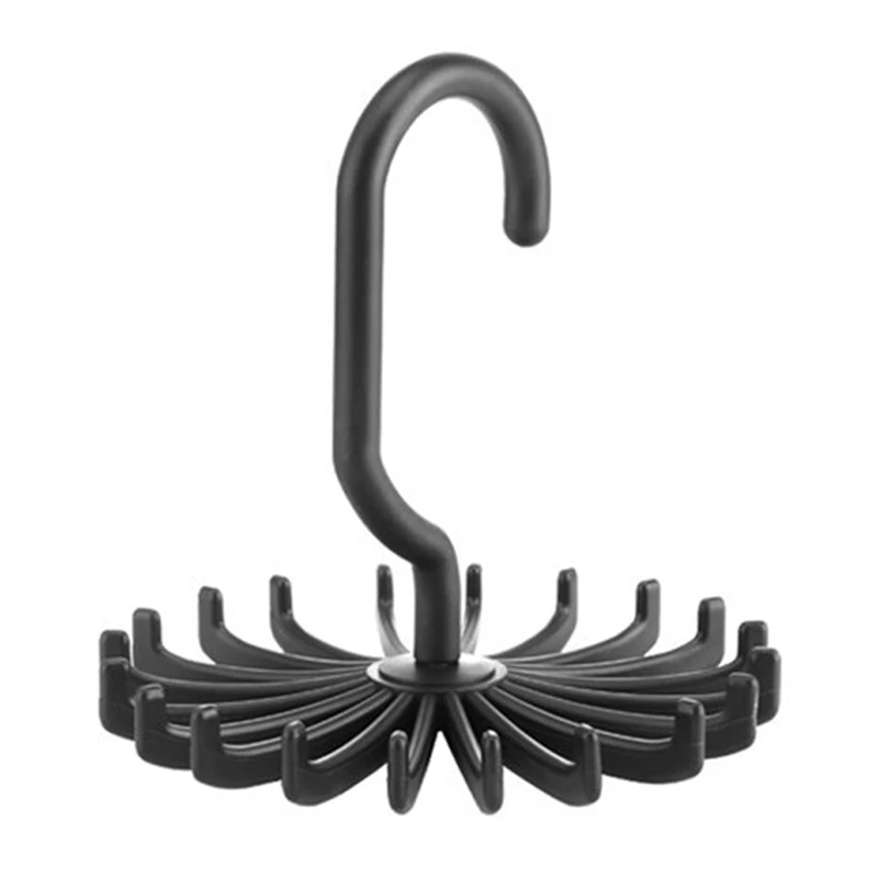 Mini Plastic Tie Rack 20 Ties/Belts/Scarves Holds Hanger Rotating Hook White Tie Holder Storage Racks Laundry Organizer
