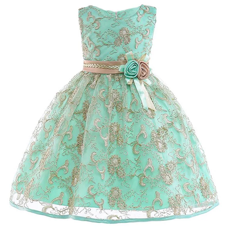 

2019 Girls party dress toddler child girl princess dress gold line sleeveless tutu child vestidos baby girl flower dress L9030