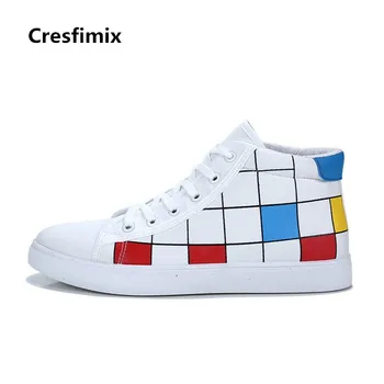 

Cresfimix Zapatos Hombre Male Fashion Comfortable White Plaid Lace Up High Shoes Men Casual Canvas Shoes Autumn Shoes B3108
