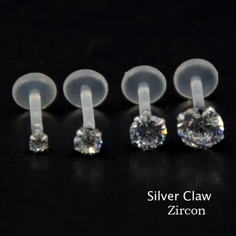 Body Piercing Jewelry 16g 316l Steel&PTFE Round Zircon CZ Labret Lip Bar Ring Piercing Ear Cartilage Tragus piercing Body Jewelry