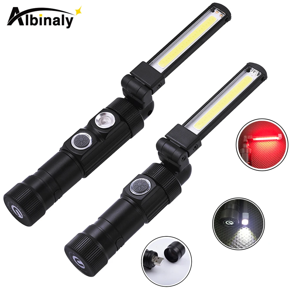 

USB rechargeable LED work light LED flashlight COB torch Tail magnet design 360 degree rotation 5 light modes Tail USB connector