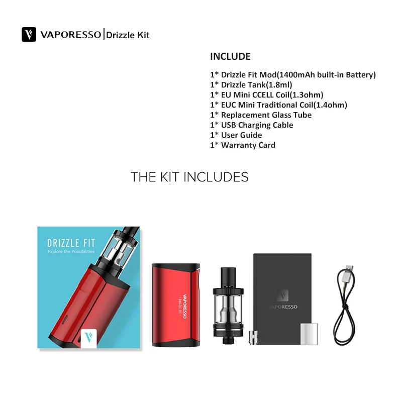 Vaporesso Drizzle Kit электронная сигарета комплект с 1 3 и 1.4ohm 2 катушки MTL/DTL Pod Vape