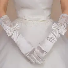 Свадебные аксессуары белые кружевные длинные перчатки для невесты высокого качества атласные свадебные перчатки с бантом Luva De Noiva