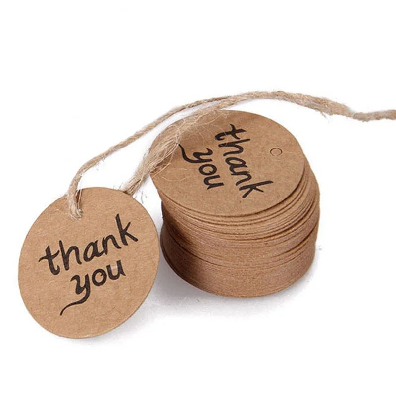 

100pcs Round Kraft Gift Tag Blank Garment Tags Thank You Handmade Paper Label Wedding Party Paper Tag Price Label Hang Tag