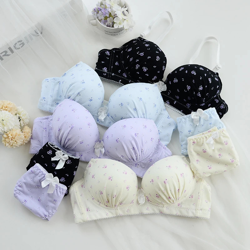 Многоцветный Чистый хлопок, мягкий пасторальный стиль, супер комфорт, пуш-ап, дышащий, без косточек, комплект с бюстгальтером