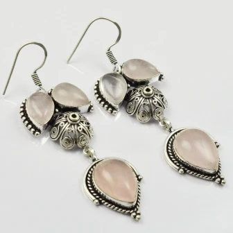 

Rose Quarts , Silver Overlay on Copper Earrings, , 70mm , E1919