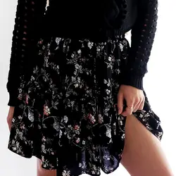 Melegant черный Цветочный принт юбки женские Высокая Талия 2019 Новая мода рюшами юбка Бохо плиссированные мини со шнуровкой сексуальные юбки