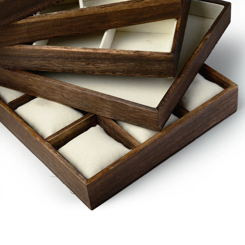 FANXI Vintage Wooden Jewelry Display Tray Stand Bangle Bracelet Watch Holder with Linen Pillow Shop Counter Jewelry Organizer