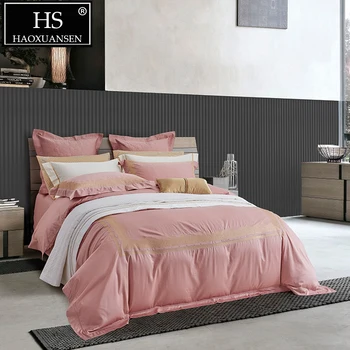 Luxury Euro Embroidery 4pcs Pink Bedding Sets 1000 Thread Count Egyptian Cotton Bed Clothes Double Sheets Set Queen King Size