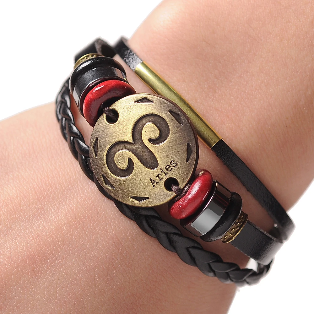 12 Zodiac Signs Cuff Leather Bracelet Men Femme Charms For Women Jewelry Couple Lovers Fits For Original Bracelets & Bangles 3