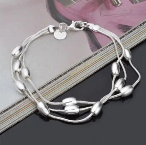 Hollow Three-wire Light Bead  Exquisite Bracelet Fashion Jewelry Full Silver Plated Cuff Chain Bangle Simple Geometric Jewelry