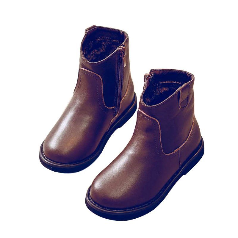 

Kalupao 2018 Children Winter Shoes Genuine Leather Martin Boots Kids Girls Velvet Warm Girl's Boots Zip Fashion Short Boots Kids