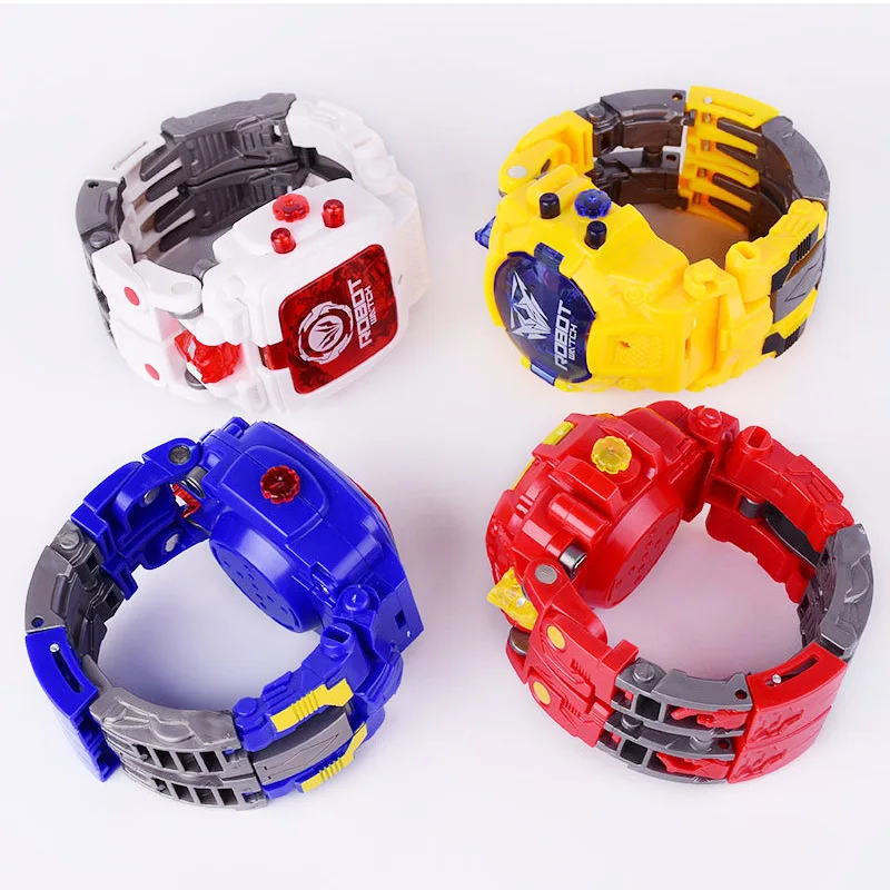 Оптовая продажа креативные Детские Мультяшные Трансформеры электронные часы дети робот Развивающие игрушки цифровые часы для мальчиков и