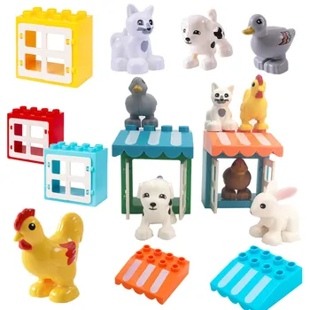 

Farm Animals Chicken Duck Cat Dog Accessories Building Blocks Baby Toys for Children Compatible with Duploed Parts kids gift