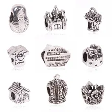 Hot 1pc Free Shipping Silver Bead Charm European Love Heart Clover Girl Castle Family Fashion Bead Fit COC Bracelet Necklace