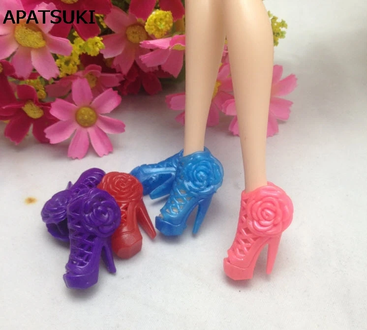 

5pairs/lot Mix Colors Rose Flower Design Shoes High Heel Shoes For Barbie Doll Fit For Barbie Dress Outfit 1/6 Dolls Kids Toy