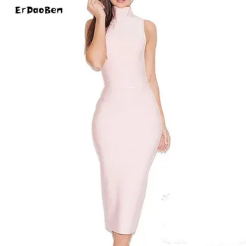 

High quality Black Red orange high neck rayon burgundy bandage dress summer women Sexy evening Party Bodycon dresses DR376