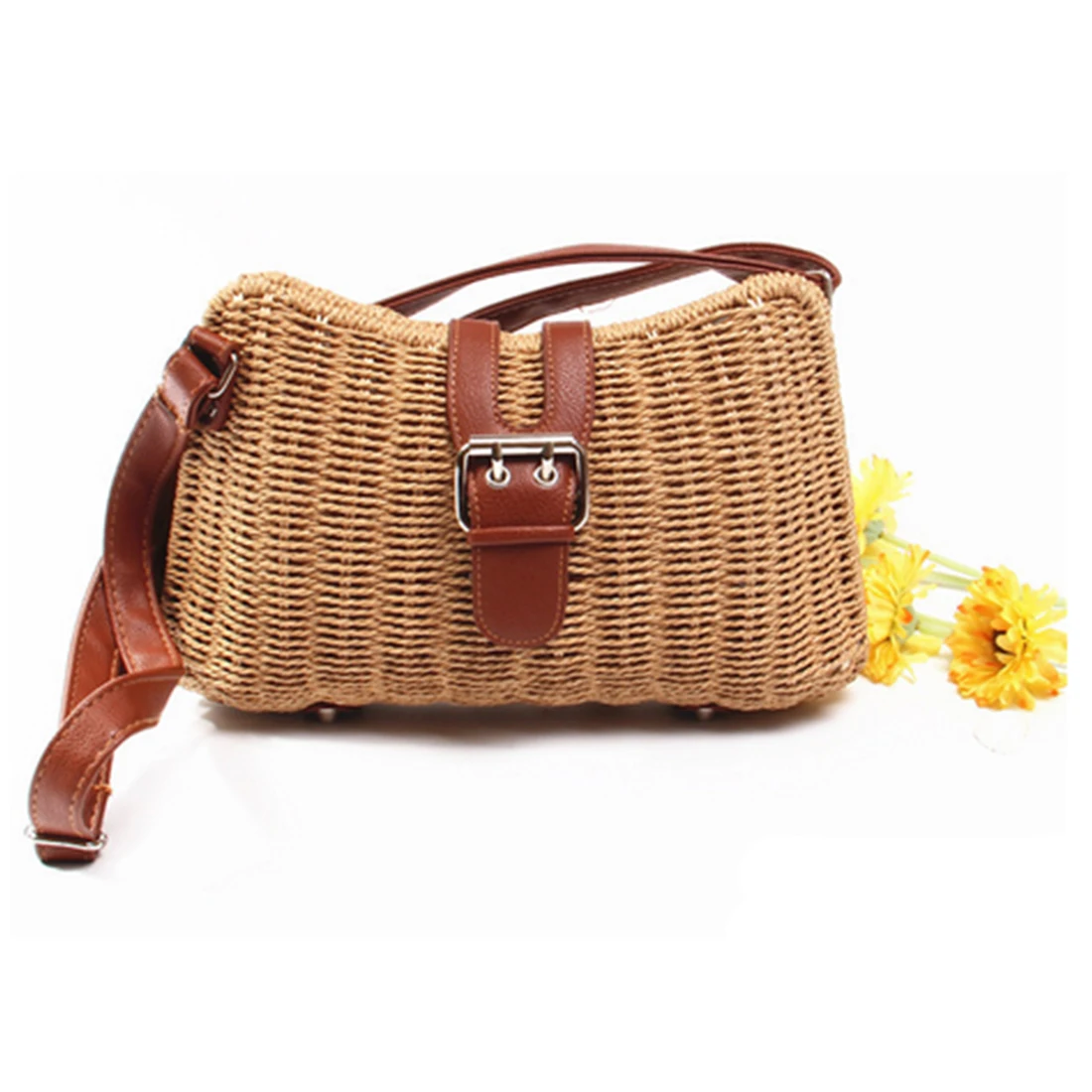 ARESLAND Women Messenger Bags Summer Beach Bag Leather Decorative Straw
