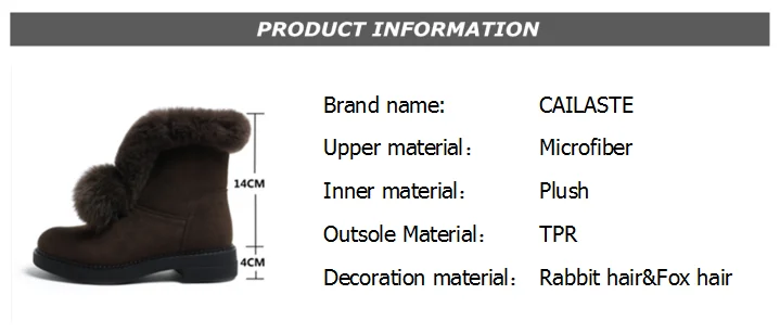 CAILASTE/женские зимние ботильоны; Теплые Меховые Туфли с помпонами из натурального Лисьего меха и кроличьего меха; нескользящая уличная модная зимняя обувь на платформе