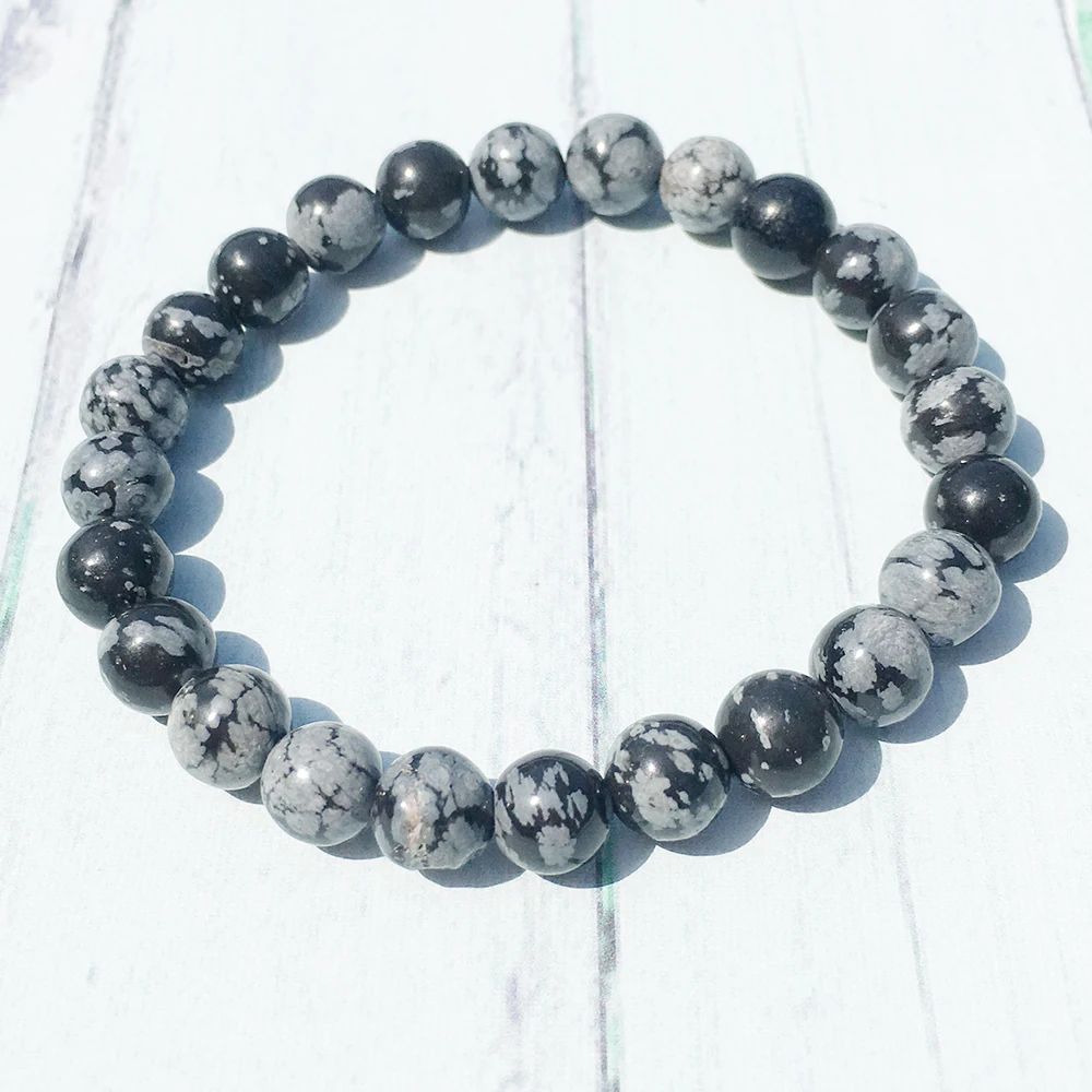 Ruberthen A Grand Snowflake Obsidian Bracelet Chakra Wrist Mala Beads Jewelry Stress Relief Protection Courage Bracelet